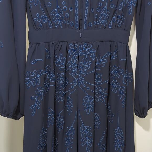 Honey Punch Lulus Maxi Embroidered Floral Romper V-Neck Dress Drk Navy Blue Sz S - Picture 3 of 8